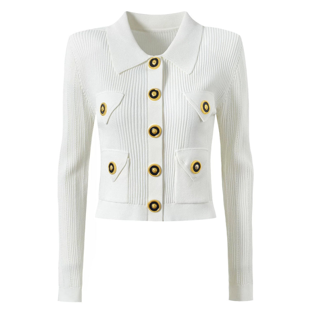 ribbed knit skirt set with gold button detail - AURELIAMI