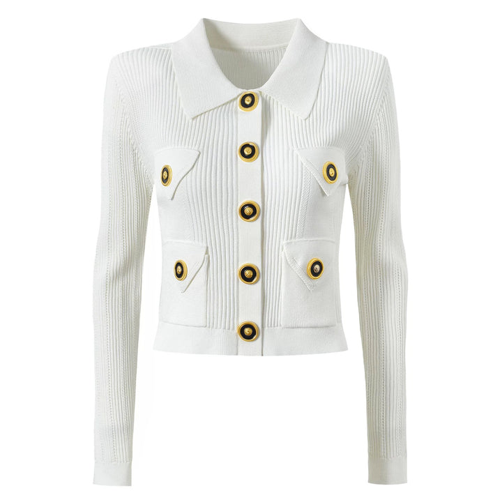 ribbed knit skirt set with gold button detail - AURELIAMI