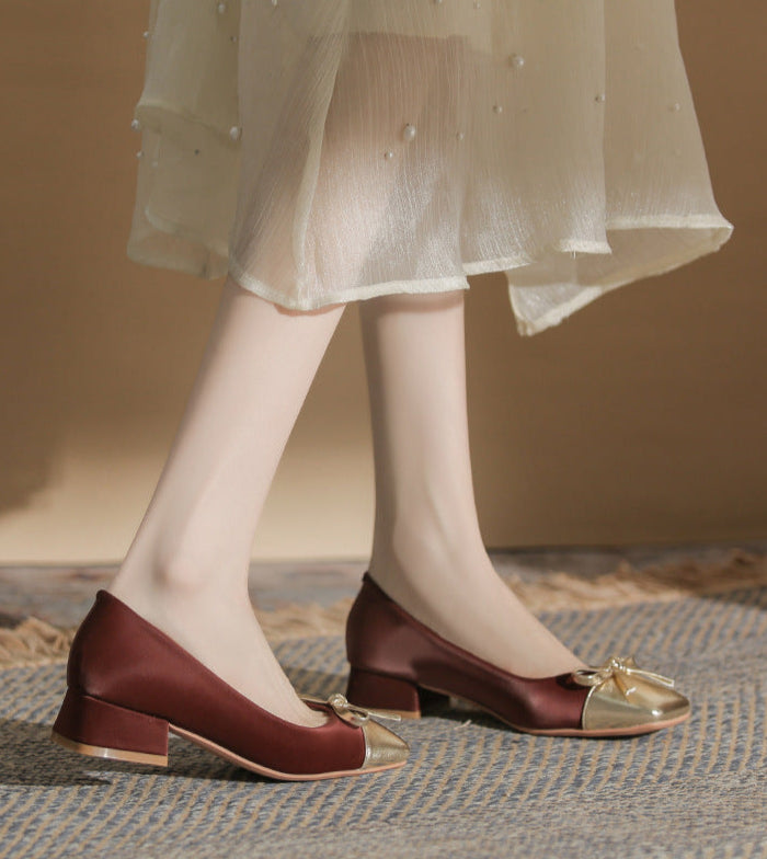 low block heel pumps with metallic bow accent - NORARLO