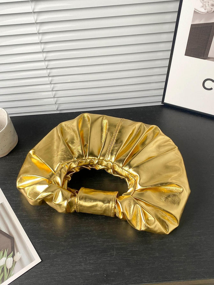 metallic ruched handle bag with circular silhouette – NOVANVI