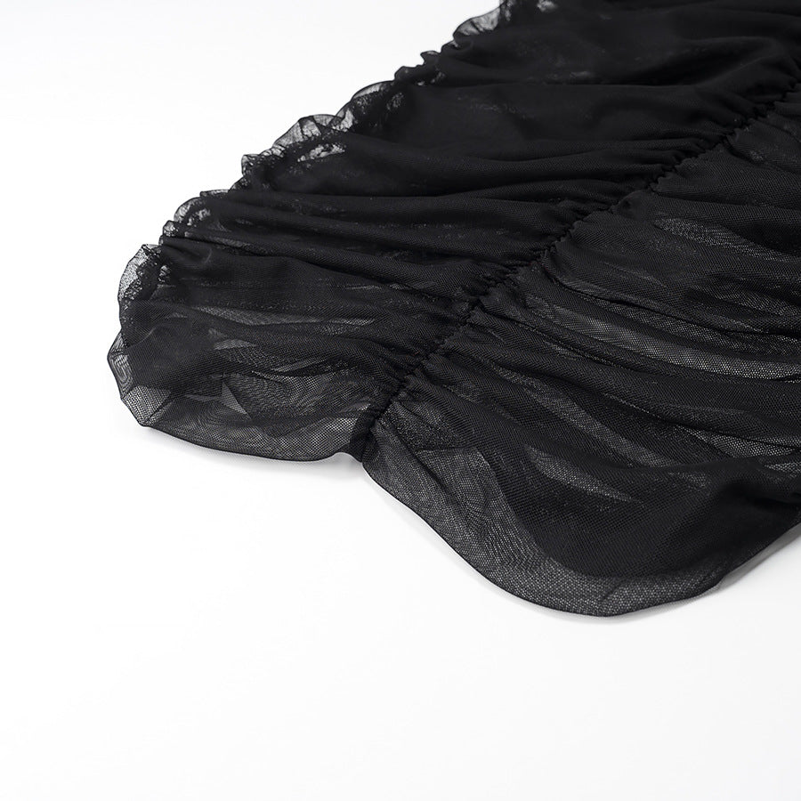 Plissiertes Oberteil mit ausgestellten Ärmeln und Maxirock-Set mit Taillengürtel – Rosiny 