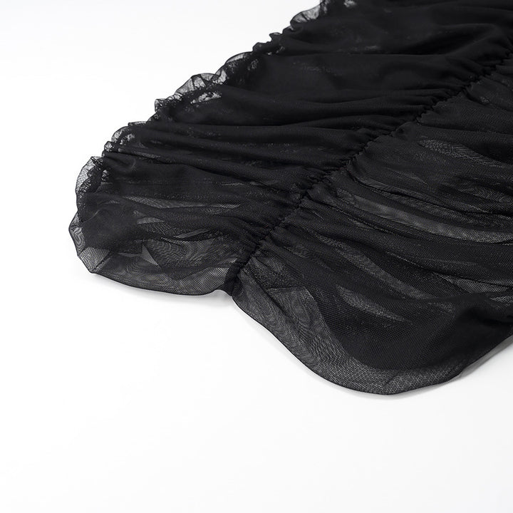 Plissiertes Oberteil mit ausgestellten Ärmeln und Maxirock-Set mit Taillengürtel – Rosiny 