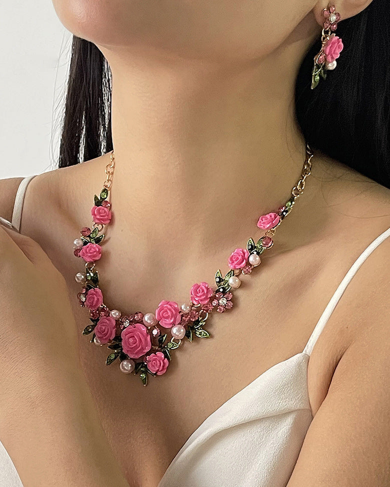 floral statement jewelry set with pearl accents - ROSEBLOOM