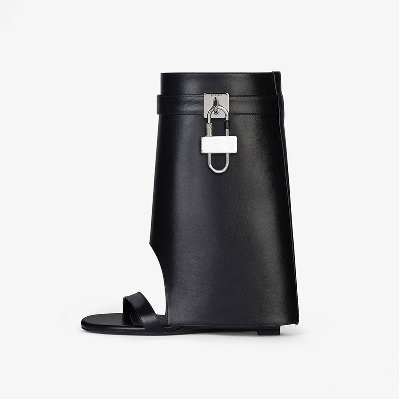 open-toe leather wedge boots with padlock detail – LUXE VAULT