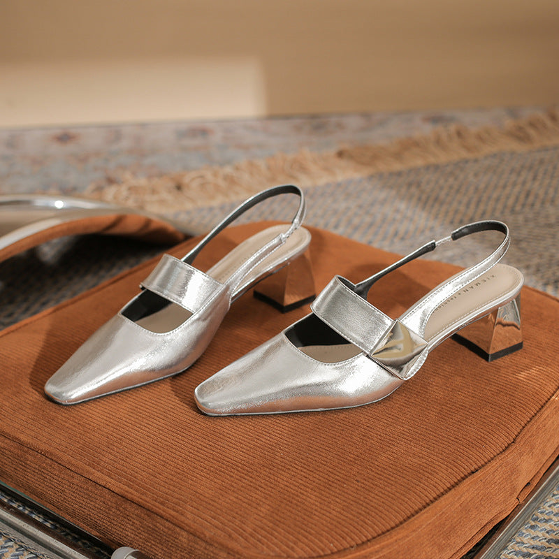 slingback block heels with metallic accent – DARIACTI