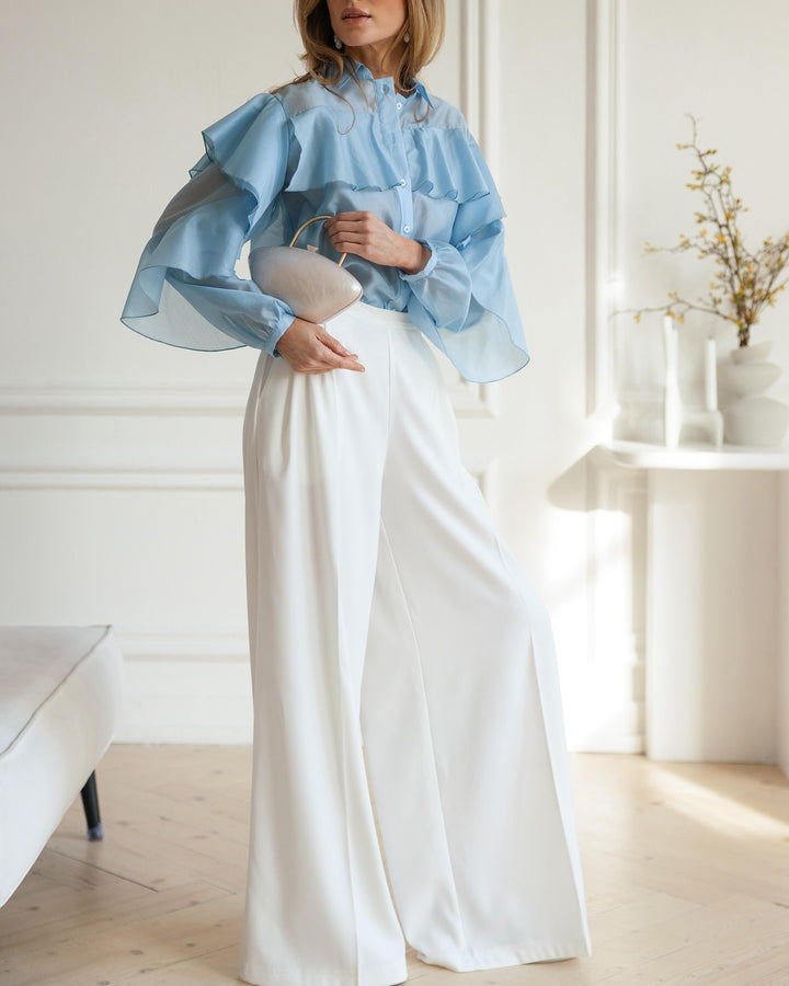 قميص بأزرار مكشكشة وأكمام واسعة – إلارياز