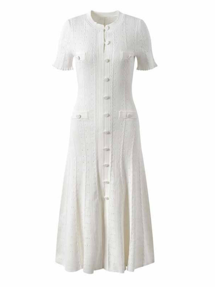 short-sleeve midi dress with button front – CELINECA