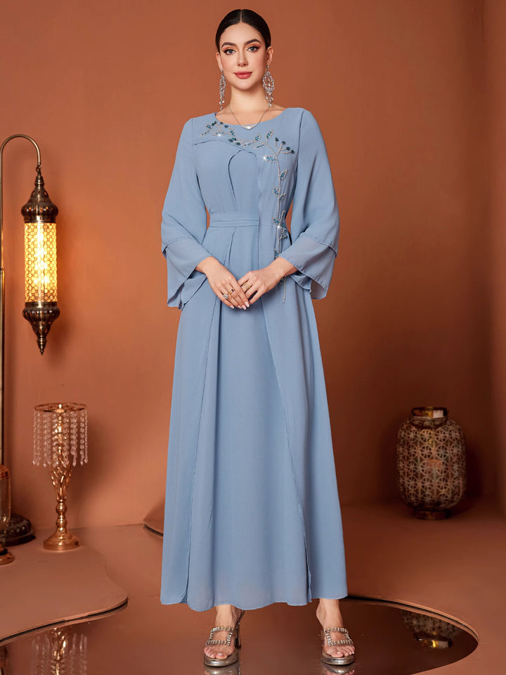 op maat gemaakte flare-pak met satijnen pofmouwen – VALENCIA 