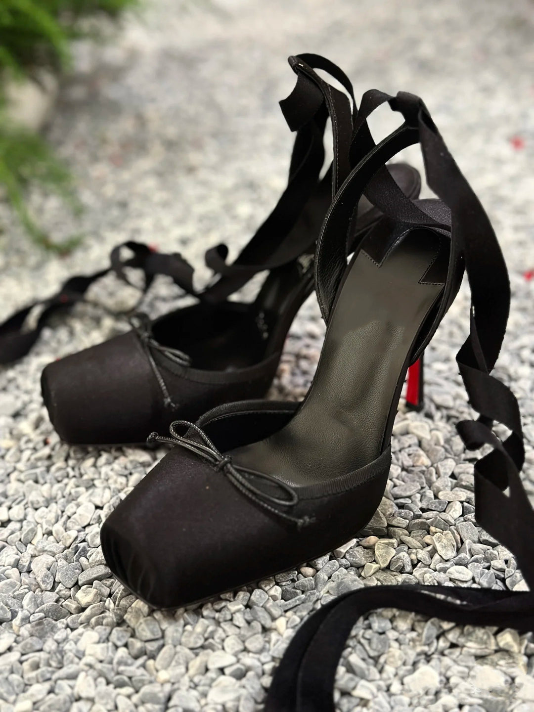 satin platform heels with ribbon ankle ties – BELLE