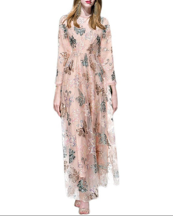 فستان شيفون مطرز بزخارف الفراشات – أمارا