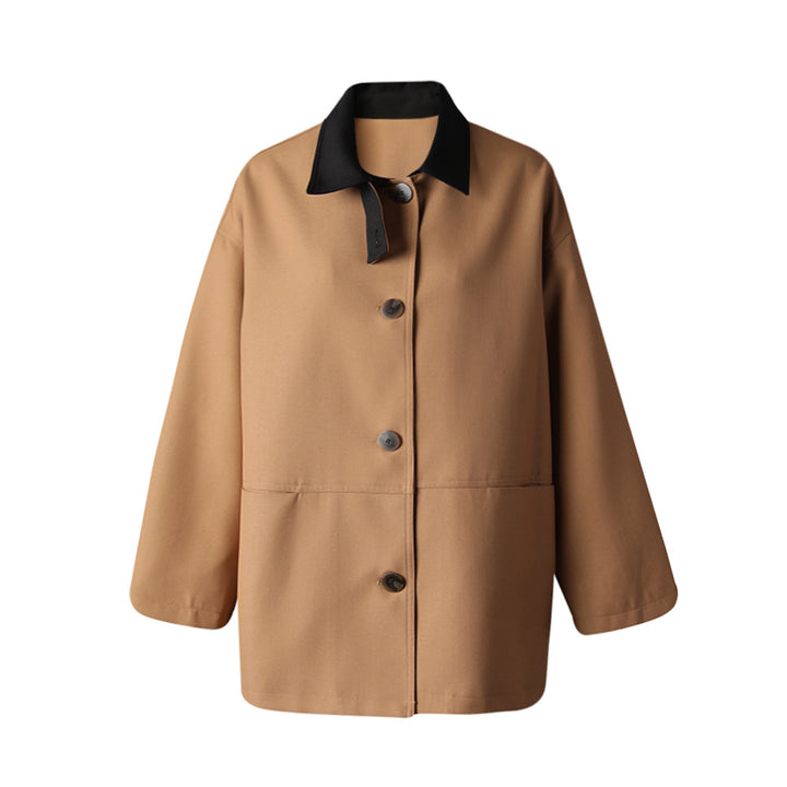 button-front minimalist jacket with contrast collar – KIVAA