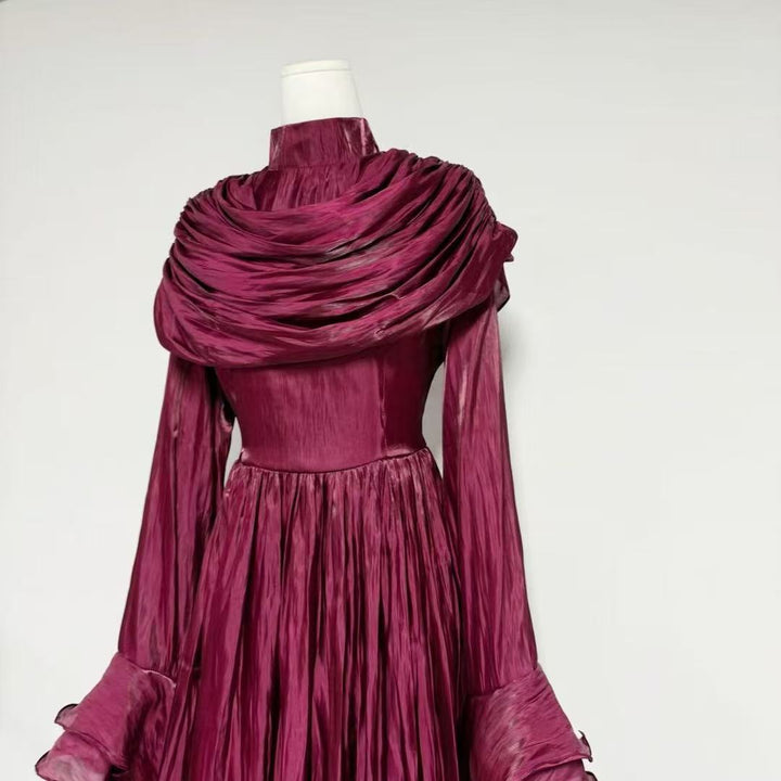 Plissiertes Oberteil mit ausgestellten Ärmeln und Maxirock-Set mit Taillengürtel – Rosiny 