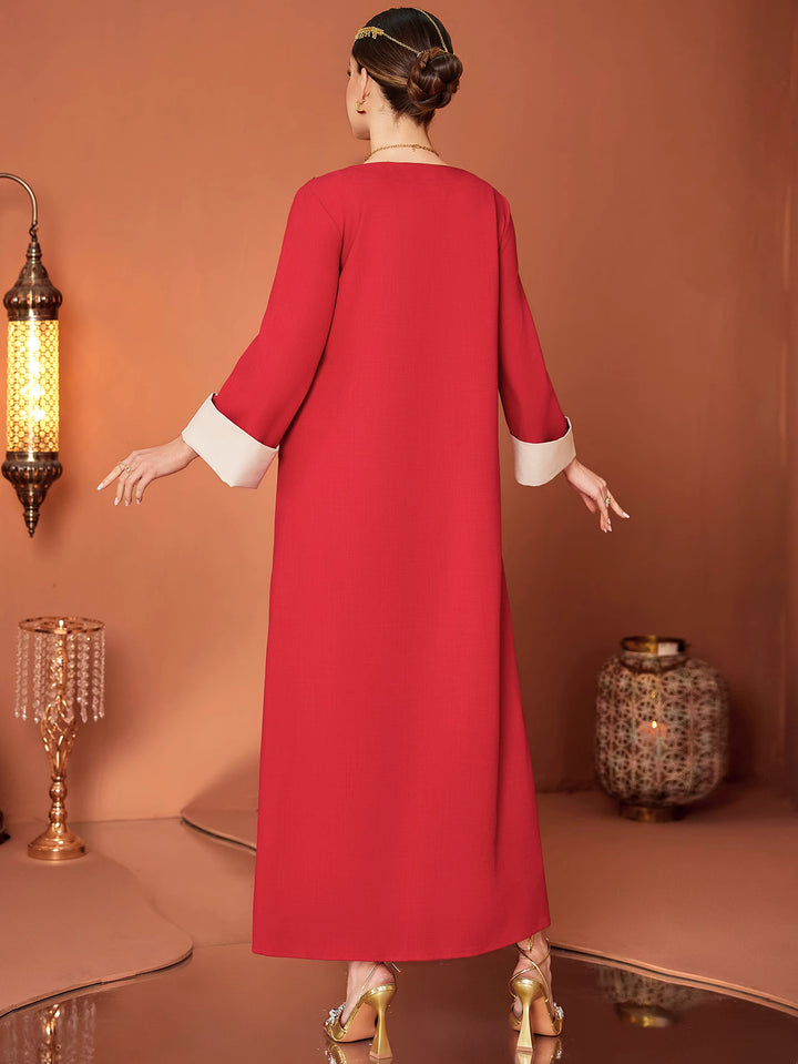 embroidered maxi dress with contrast cuffs - AMIRAPI