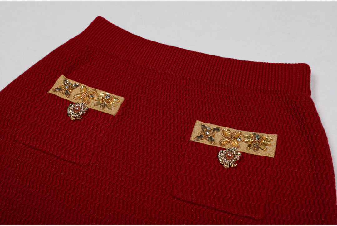 Haut à manches évasées plissées et ensemble jupe longue avec ceinture à la taille – Rosiny 