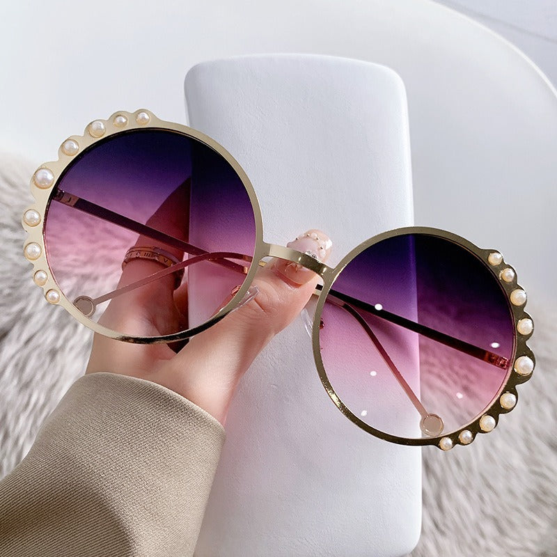 oversized round sunglasses with pearl accents - AUROZIKA