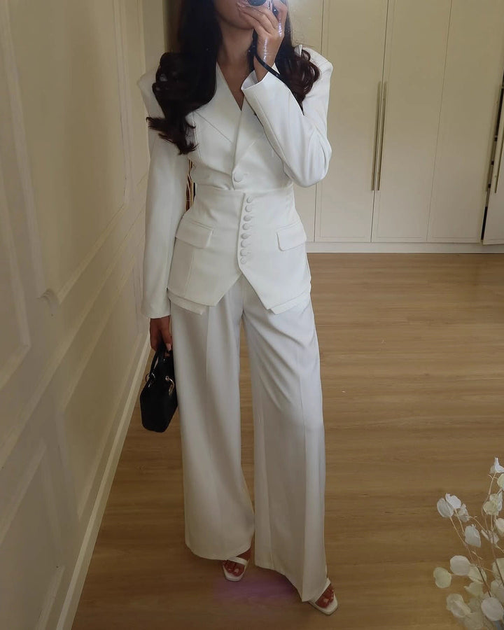 structured buttoned suit with wide-leg pants – KURELIP