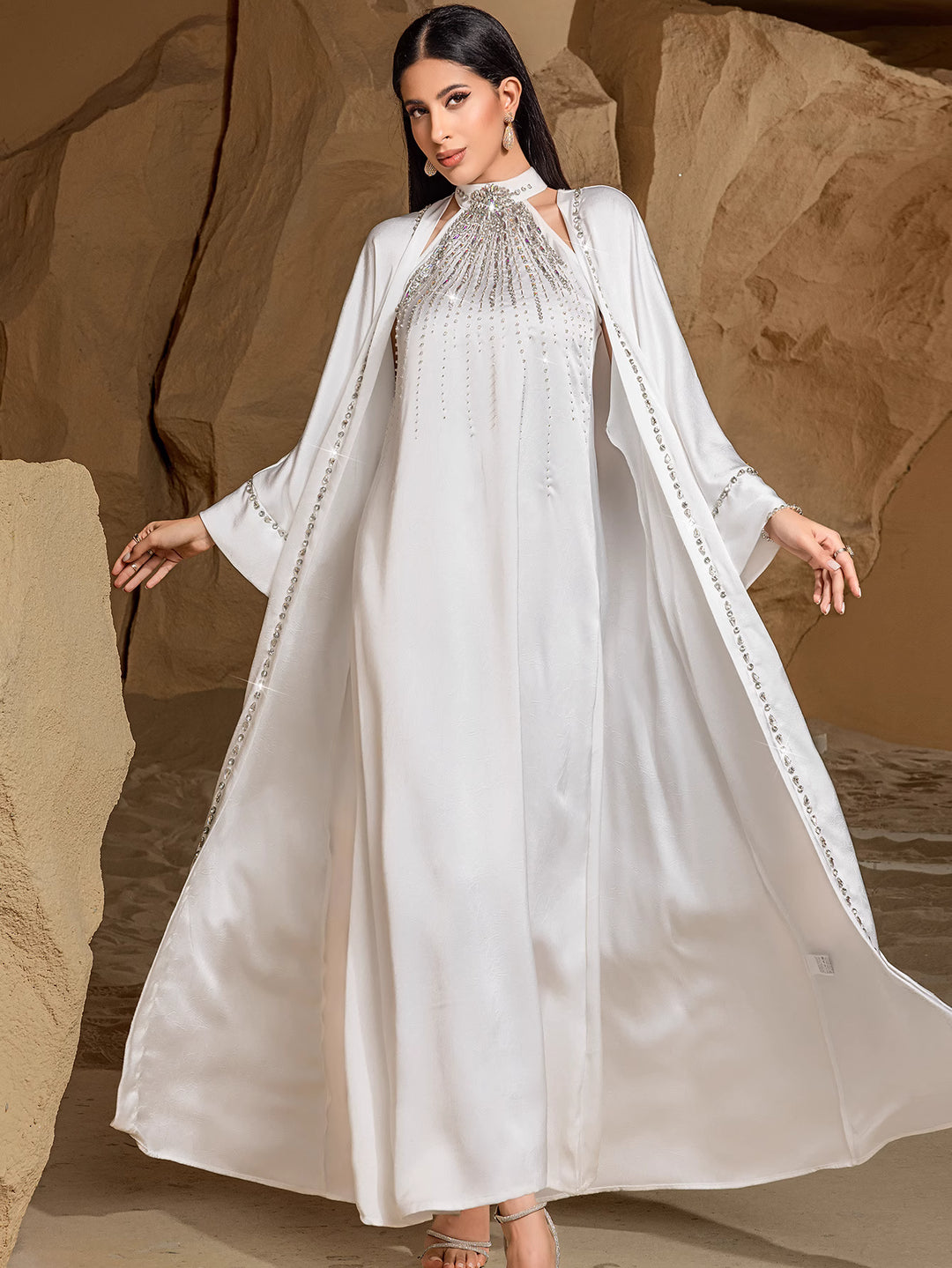 op maat gemaakte flare-pak met satijnen pofmouwen – VALENCIA 