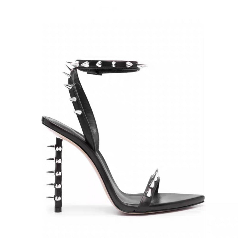 metallic stiletto sandals with spike embellishments – REINA