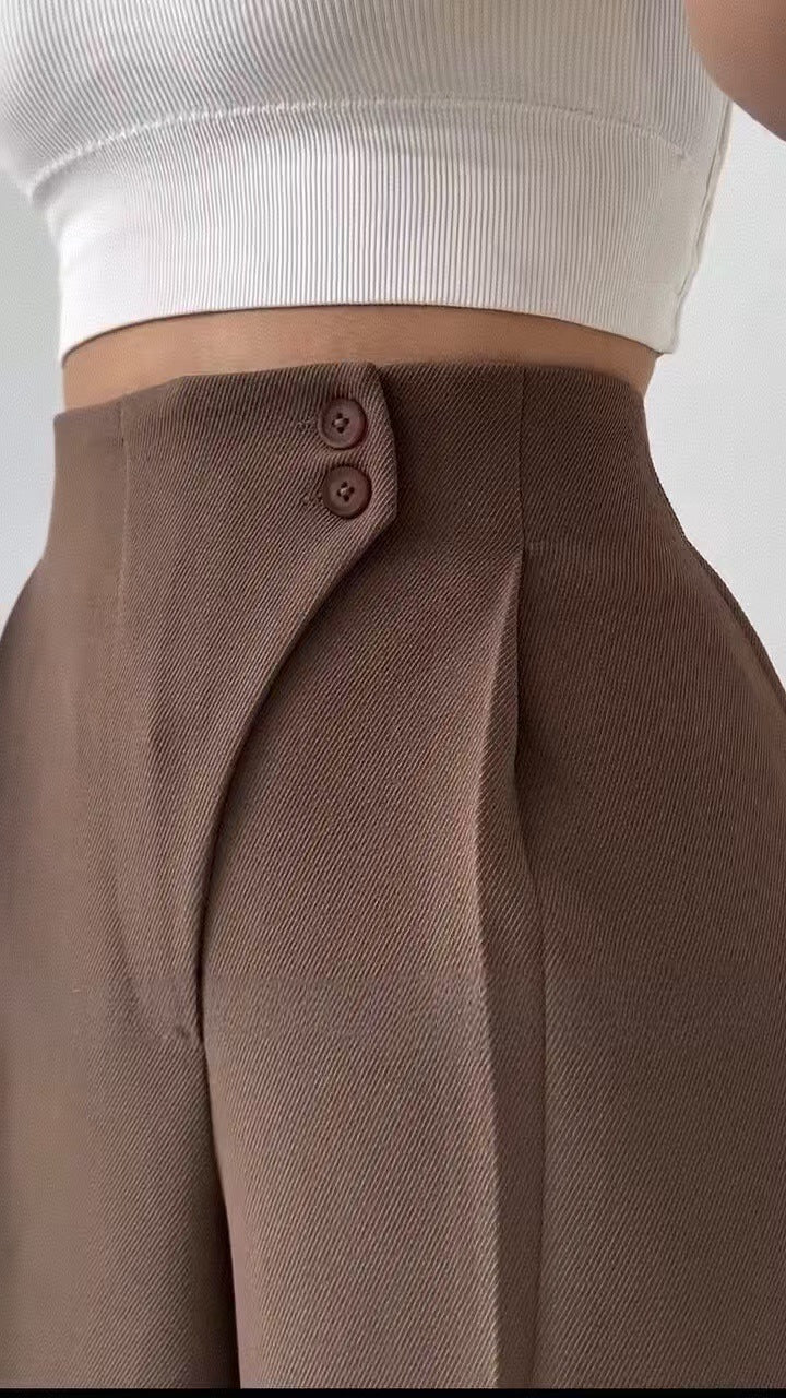 High-Waist Wide-Leg Tailored Pants – MOCHA
