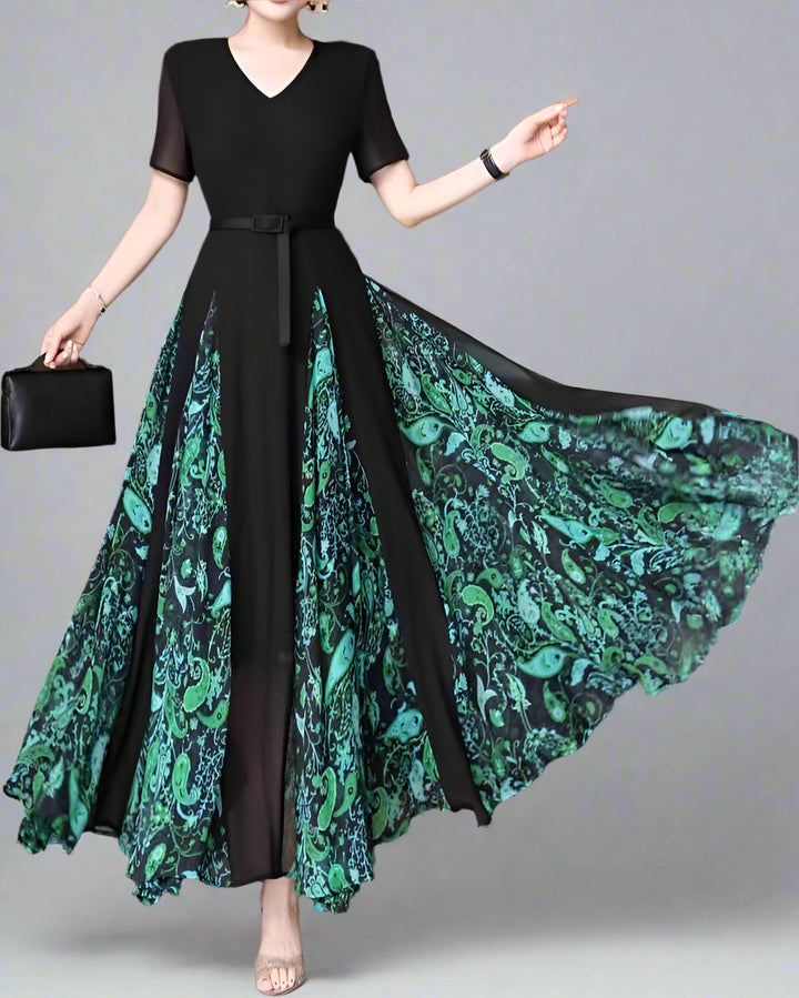 korte mouw midi jurk met 3D bloemenapplicaties - BLOOMIQ 