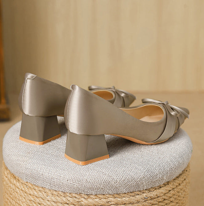 حذاء بكعب سميك مع تفاصيل فيونكة ساتان – سيريناوتو