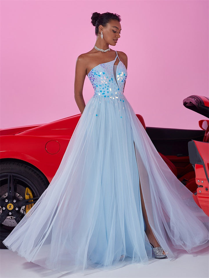 asymmetric tulle gown with mirrored bodice – ICE GEM