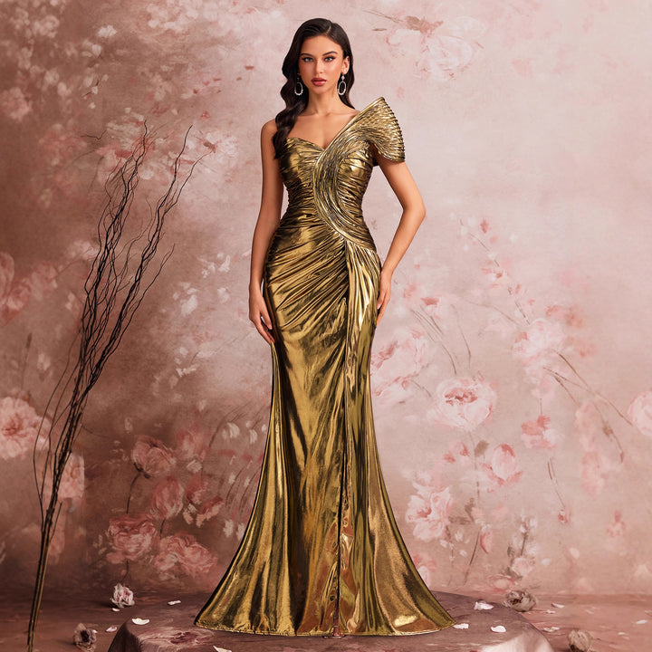 Geplooide top met uitlopende mouwen en maxi-rok set met tailleband – Rosiny 