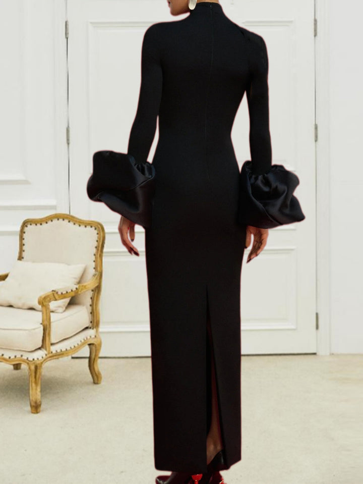 Geplooide top met uitlopende mouwen en maxi-rok set met tailleband – Rosiny 