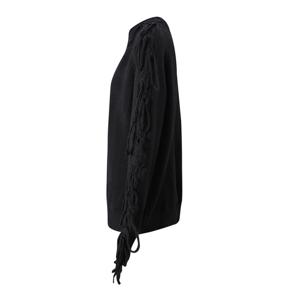 كنزة صوفية محبوكة بأكمام برباط وقصة مريحة – نوكتيس