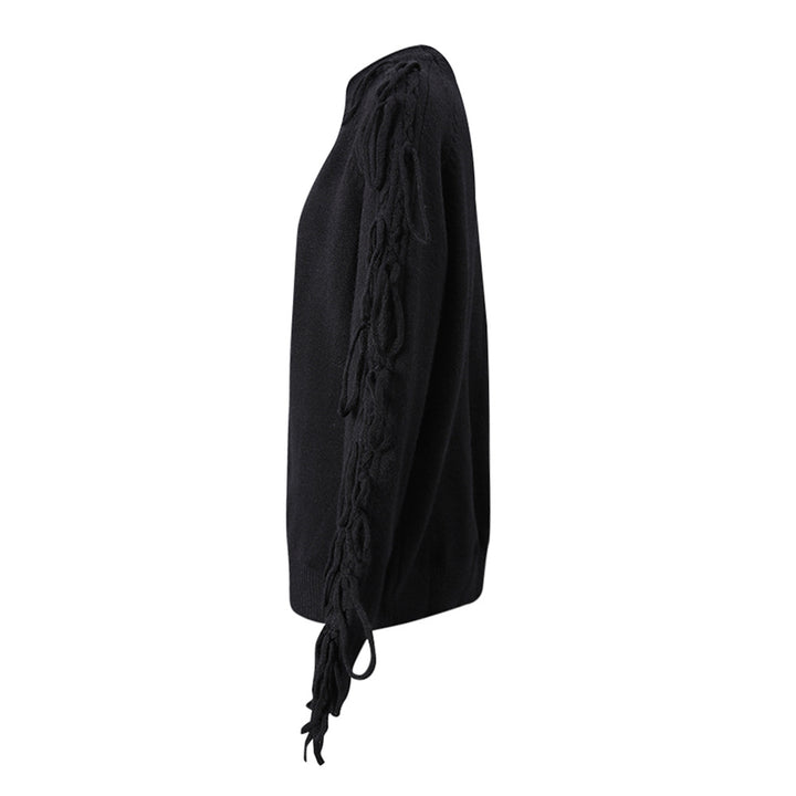 كنزة صوفية محبوكة بأكمام برباط وقصة مريحة – نوكتيس