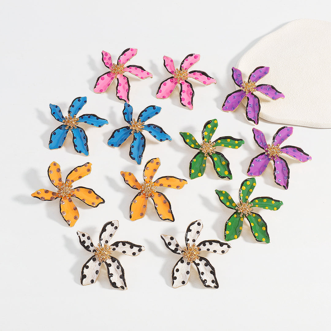 polka dot enamel flower earrings with gold accents - NOVAXI