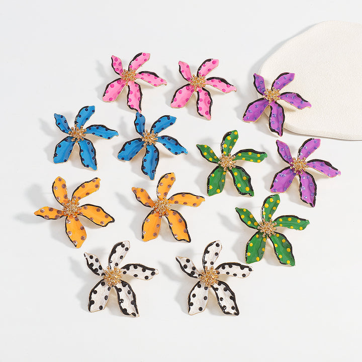 polka dot enamel flower earrings with gold accents - NOVAXI