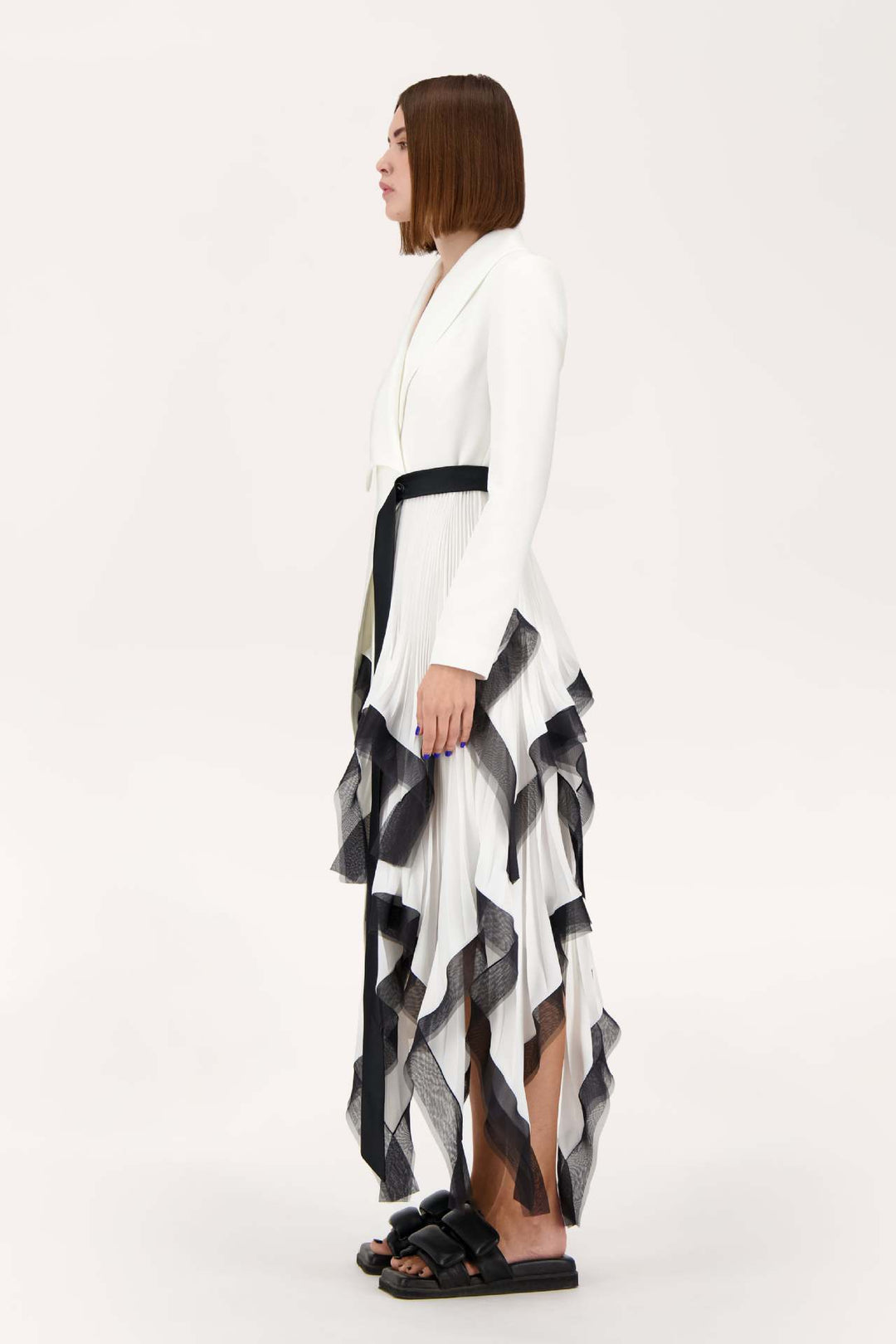 asymmetric wrap dress with pleated ruffle panel - ASTRID