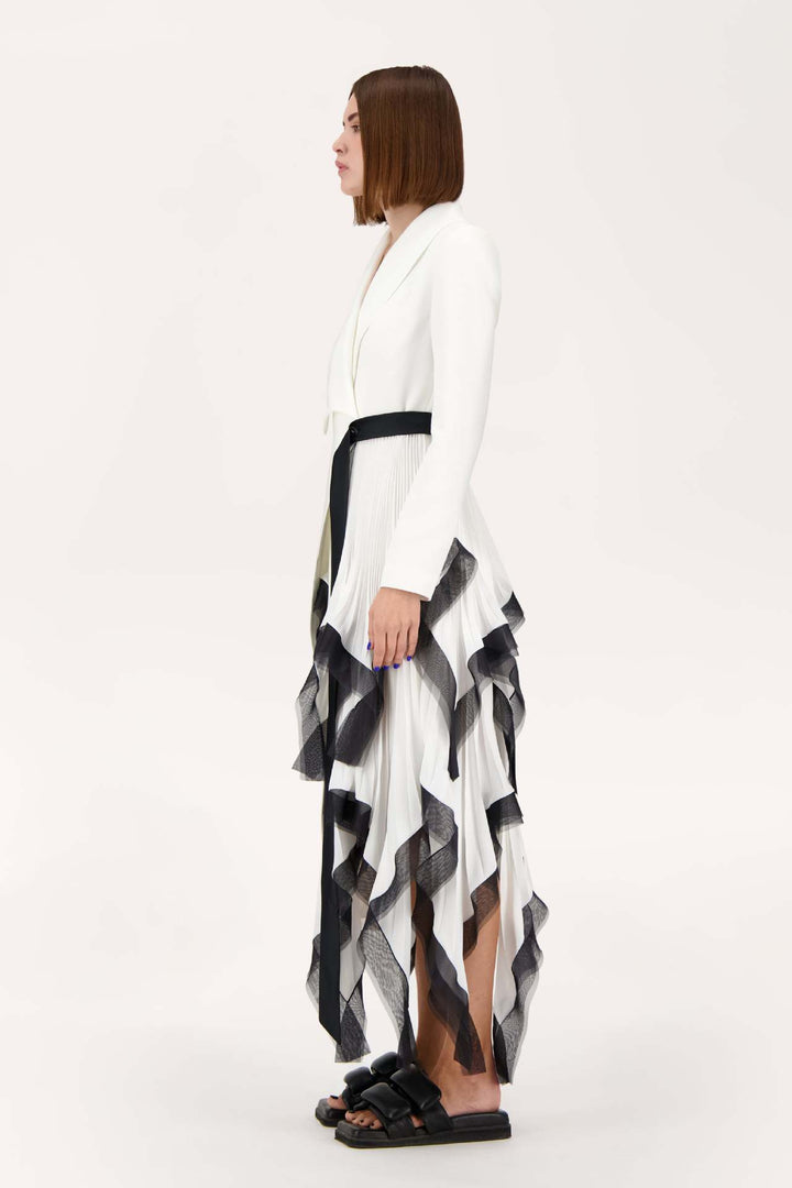 asymmetric wrap dress with pleated ruffle panel - ASTRID