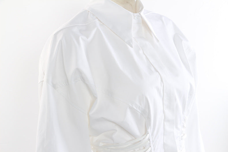 long-sleeve white shirt with ruched corset waist – ESME