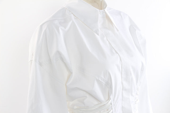 long-sleeve white shirt with ruched corset waist – ESME