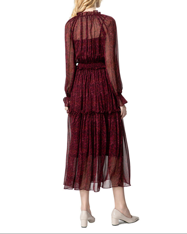 فستان متوسط ​​الطول من الشيفون متعدد الطبقات مع رباط على الرقبة – مايف