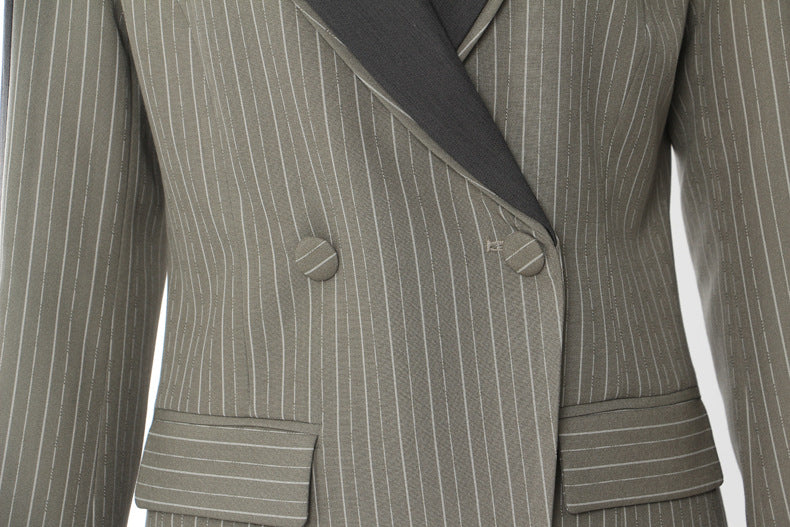 pinstripe tailored blazer dress with contrast lapel – ASTRA