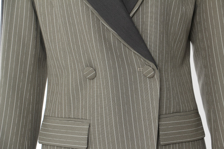 pinstripe tailored blazer dress with contrast lapel – ASTRA