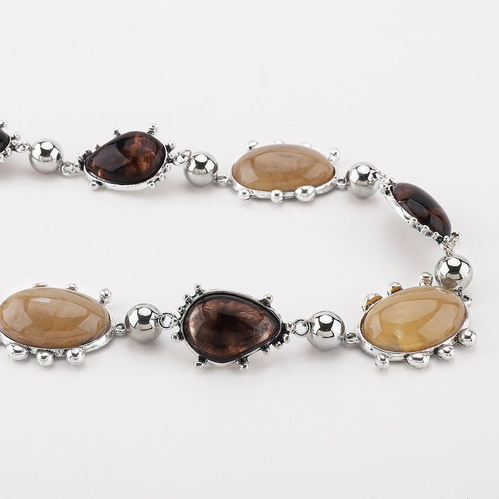 gemstone statement necklace with silver accents - NOURALIX