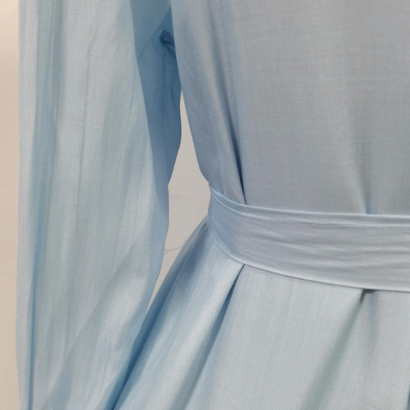 Geplooide top met uitlopende mouwen en maxi-rok set met tailleband – Rosiny 