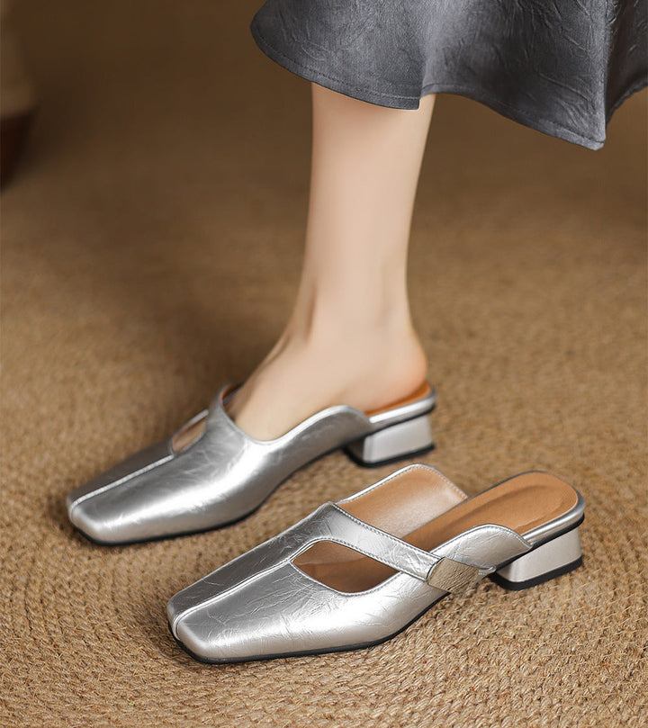square-toe leather mules with strap detail - NORAMU