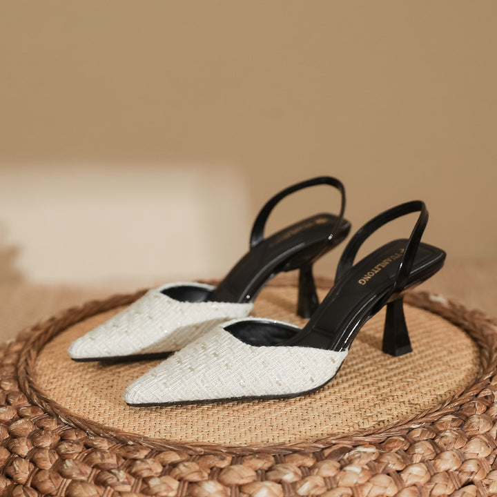 slingback pointed-toe heels with textured finish – SELENEK