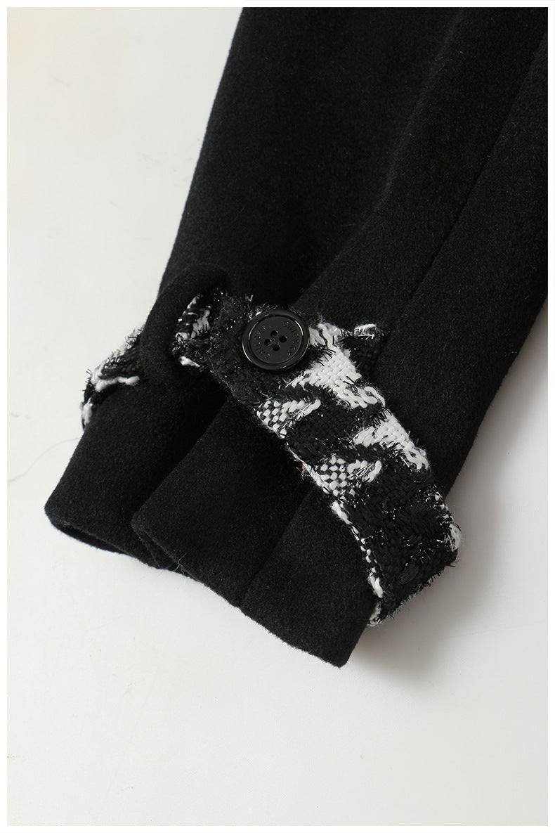 houndstooth panel belted wool coat – RAVEN