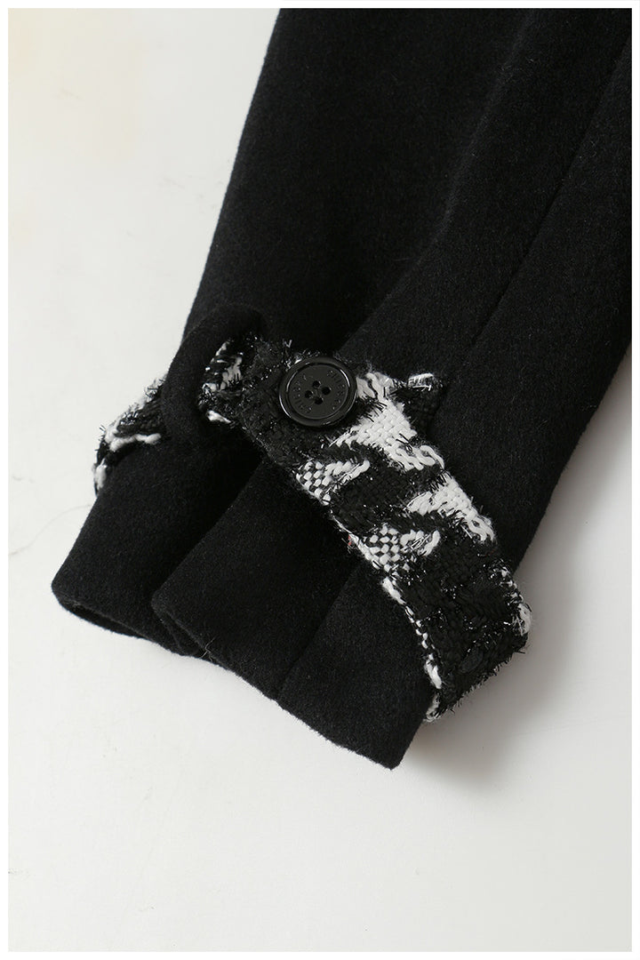 houndstooth panel belted wool coat – RAVEN