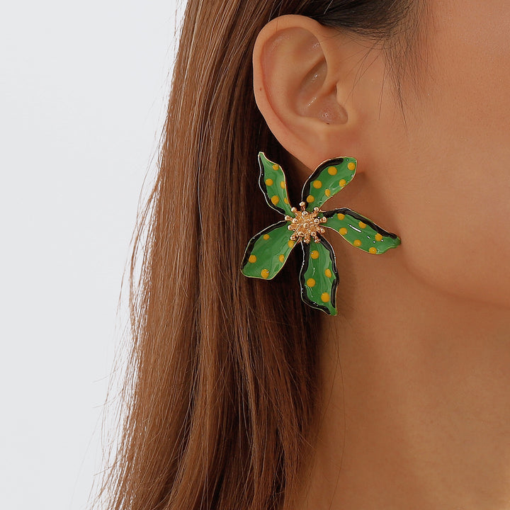 polka dot enamel flower earrings with gold accents - NOVAXI