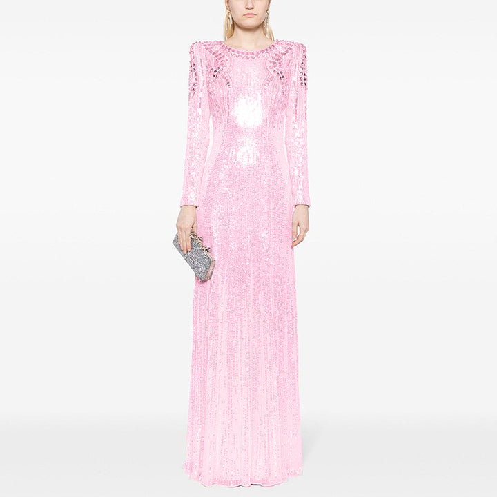 long sleeve sequin gown with mirrored embellishments – AURORA
