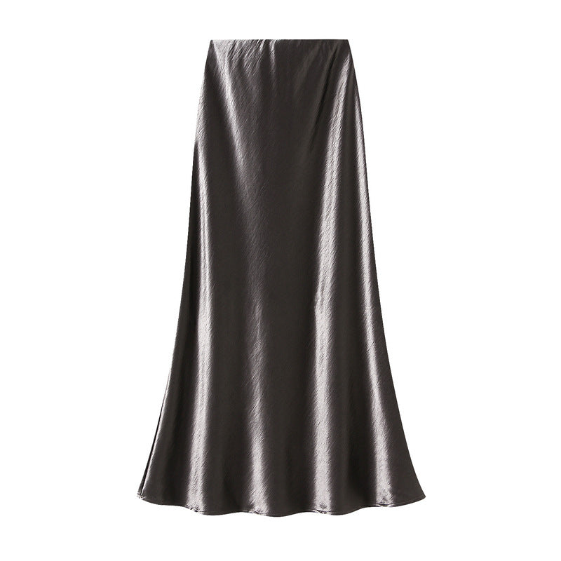 satin A-line midi skirt in icy blue – FROST