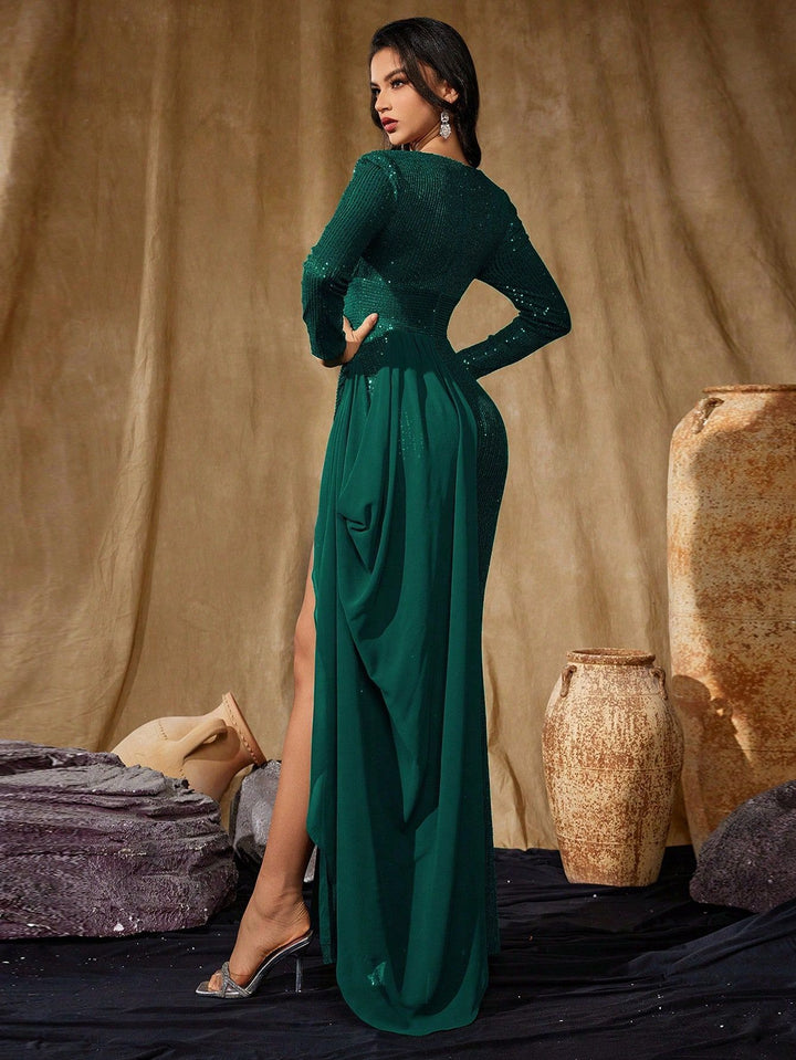 Haut à manches évasées plissées et ensemble jupe longue avec ceinture à la taille – Rosiny 