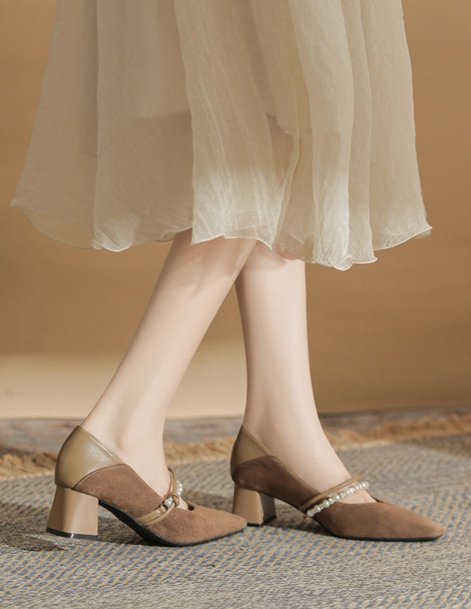 block heel pumps with pearl strap detail – NERINANDA